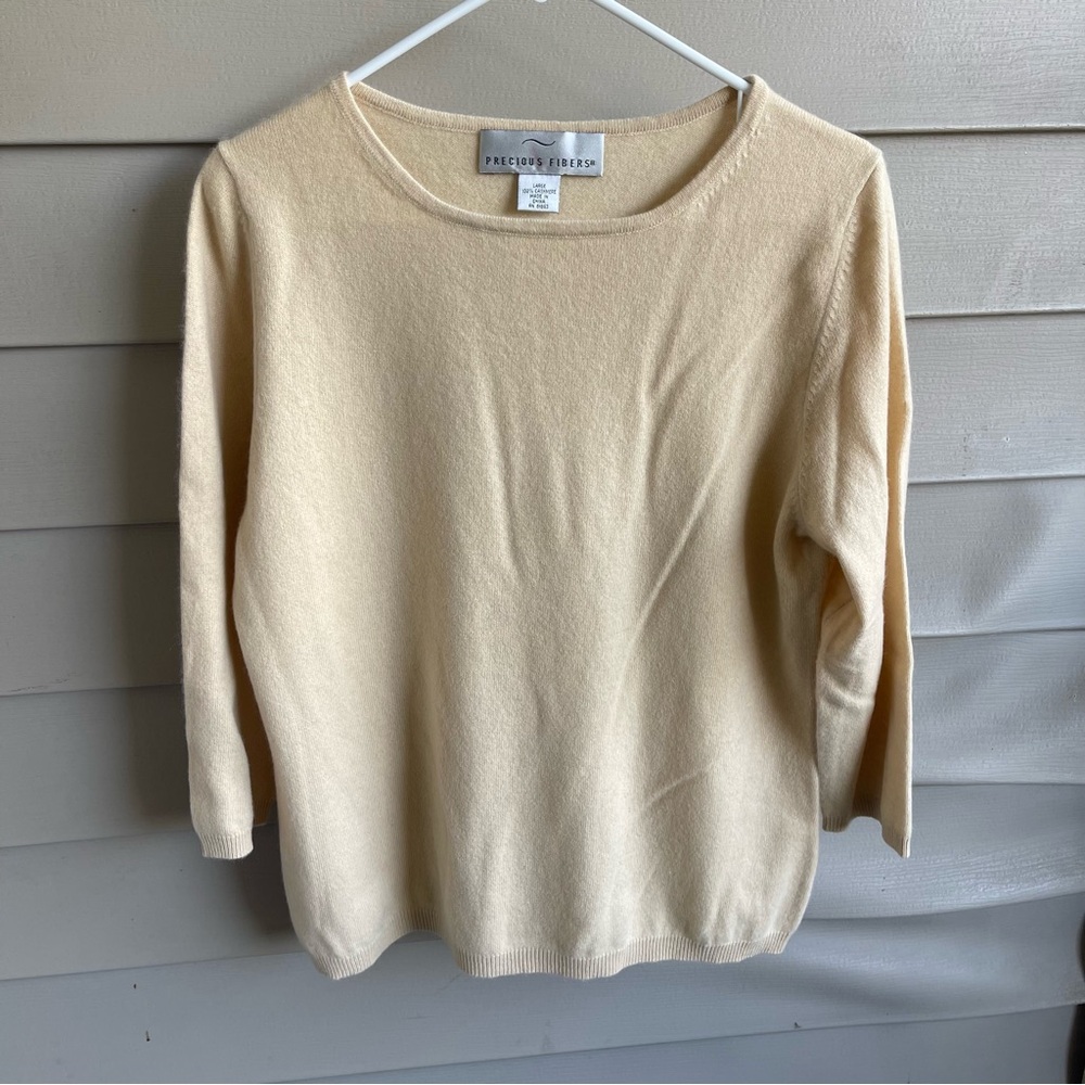 Precious Fibers Women’s Cashmere Pullover‎ Sweater Size Large Beige Neutral Luxe